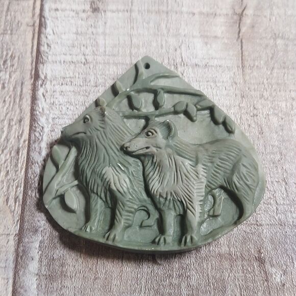 Jewelry - Vintage Drilled Stone for Pendant Hand Carved Dogs Wolves